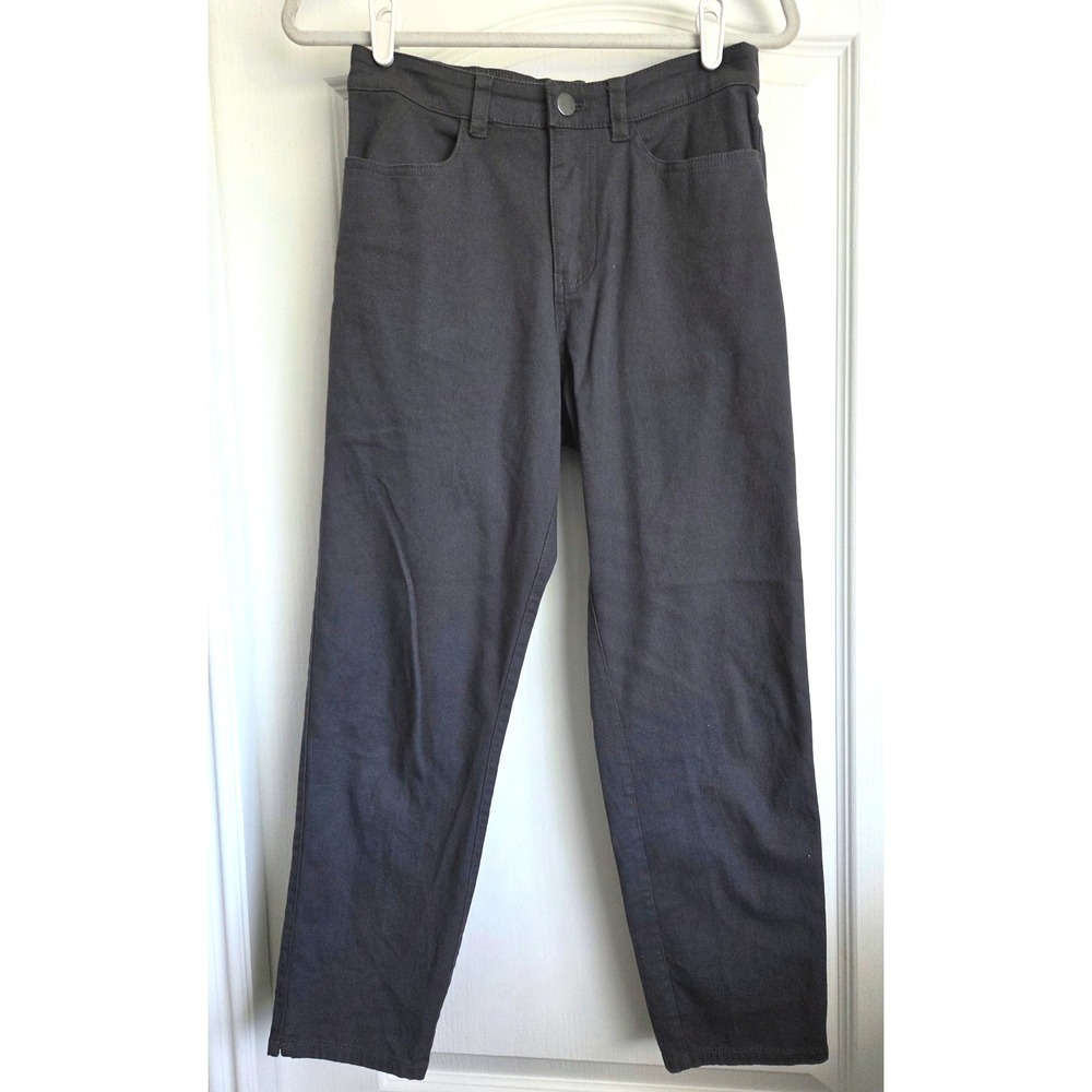 Pact Organic Cotton Elastic Back Straight Leg Pants Charcoal Gray Sz S Neutral